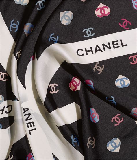 chanel ecru andblack scarf|Chanel square scarves.